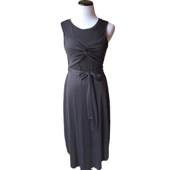 NWOT Dee Elly Charcoal Grey Twist Knot Front Midi Dress with Self Belt. Size M - Picture 5 of 10